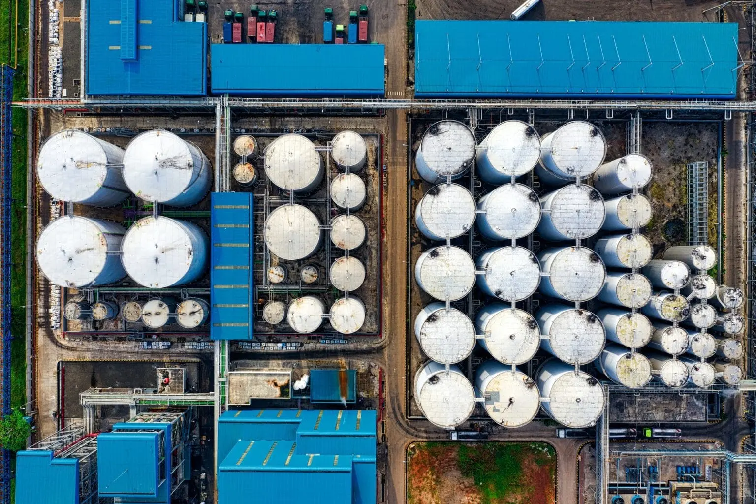 Aerial view of a storage tank farm